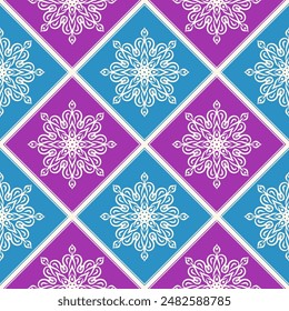 Seamless vector pattern with vintage oriental ornament in rhombuses. Retro style print for textiles, interior decor, upholstery, fabrics and other surfaces