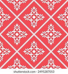 Seamless vector pattern with vintage ornament in rhombuses. Decorative print for interior decor, upholstery, wallpaper and other surfaces.