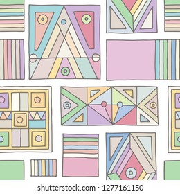 Seamless vector pattern. Vintage pink geometrical hand drawn background with etnic elements. Retro print for background, wallpaper, packaging, wrapping, fabric. Tribal grafhic old design