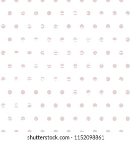 Seamless vector pattern with vintage polka dot design. Minimalistic pink and white background. Uneven shapes and grungy texture.