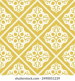 Patrón de Vector sin costuras con adorno de rombo vintage. Impresión con motivos coloridos para textiles, tejidos, tapicería, Fondo de pantalla, decoración interior y otras superficies.