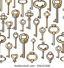 Seamless vector pattern. Vintage style different keys pattern on the white background.