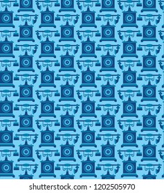 Seamless vector pattern with vintage telephones on dark blue background