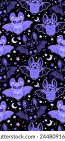 Seamless vector pattern of violet cute flying bats