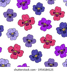 Seamless vector pattern of violets. Background for greeting card, website, printing on fabric, gift wrap, postcard and wallpapers. 