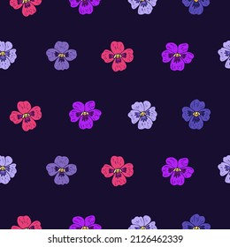 Seamless vector pattern of violets flowers. Background for greeting card, website, printing on fabric, gift wrap, postcard and wallpapers. 