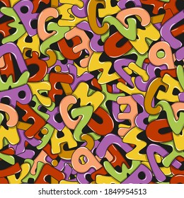 seamless vector pattern with volumetric english letters of different colors with shadow and highlights