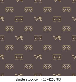 Seamless vector pattern with VR logos. Virtual reality golden logos
