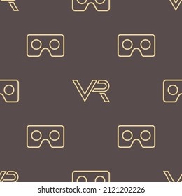 Seamless vector pattern with VR logos. Virtual reality brown and golden logos
