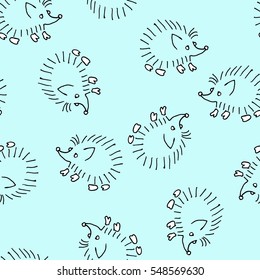 Seamless vector pattern with walking hedgehogs for textile, ceramics, fabric, print, cards, wrapping