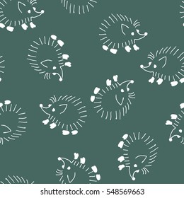 Seamless vector pattern with walking hedgehogs for textile, ceramics, fabric, print, cards, wrapping