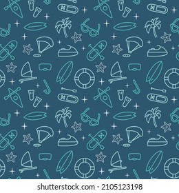 Seamless vector pattern with Water Sport Equipment. Sports Games Equipment and activities. For fabric, paper, wrap, textile, poster, scrapbooking, wallpaper or background, for web site or mobile app.
