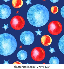 Seamless vector pattern with watercolor circles and stars