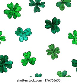 Seamless vector pattern with watercolor clover for St. Patrick day