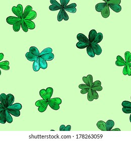 Seamless vector pattern with watercolor clover for St. Patrick day