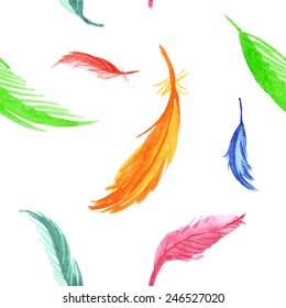Seamless vector pattern with watercolor feathers