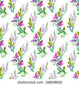 Seamless vector pattern with watercolor floral elements.