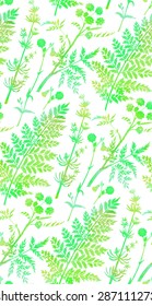 Seamless vector pattern of watercolor herbs and flowers, for fabric, paper and other printing and web projects