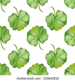 Seamless vector pattern with watercolor leaves. Hand drawn ornament with Geranium leaves. Perfect for greetings, invitations, manufacture wrapping paper, web design.