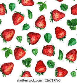 Seamless vector pattern with watercolor strawberries on white background