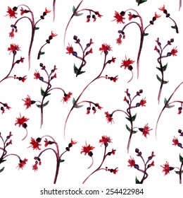 Seamless vector pattern with watercolor thistle. Hand drawn delicate ornament with twigs of thistle.  Perfect for greetings, invitations, manufacture wrapping paper, textile, web design.