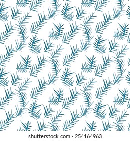 Seamless vector pattern with watercolor thorns. Hand drawn ornament with blue branches with thorns. Perfect for greetings, invitations, manufacture wrapping paper, textile, web design.