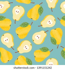 Seamless vector pattern with watercolor yellow pears.