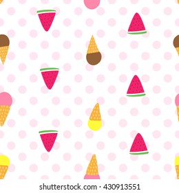 Seamless Vector Pattern of Watermelon and Ice Cream
