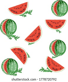 Seamless vector pattern of watermelon on a white background. Elements for design.