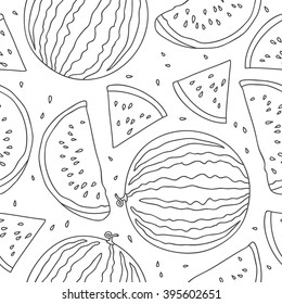 Seamless vector pattern of watermelon on a white background. Elements for design. Juicy watermelon summer fruit.
