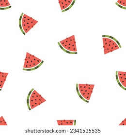 Seamless vector pattern. Watermelon slices with faces in kawaii style. Pattern on white background . Vector illustration