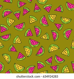 Seamless vector pattern with watermelon. Trendy summer illustration.