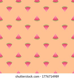 Seamless vector pattern of watermelons. Illustration in cartoon style. Decorative bright fruits for your design of textiles, t-shirts, banners, fabrics, backgrounds. Stylized summer juicy print.