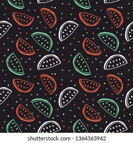 Seamless vector pattern with watermelons.Bright summer background.  