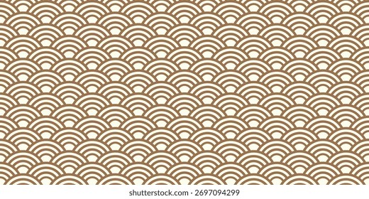 Vetor sem emenda padrão onda geométrica abstrato fundo com arcos curvados vieira formas marrom e branco Japonês inspirado retro moderno papel de parede de tecido de embalagem ilustração decorativa