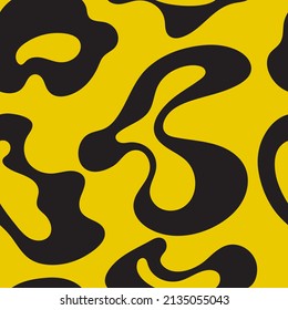 Seamless Vector Pattern Of Wavy Curved Arched Lines, Black And Yellow, The Pattern Is Inspired By Poison Dart Frogs Skin Pattern Color.