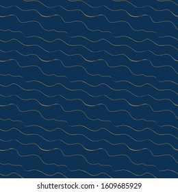 seamless vector pattern with wavy golden lines on a dark blue background