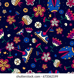 Seamless vector pattern with weird extraterrestrial flowers. Can be used as nice background and also good for textile or print needs