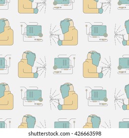 Seamless vector pattern with welder and welding machine.