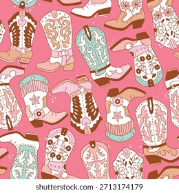 Seamless vector pattern with western cowboy boots. Hand drawn rodeo background. EPS 10 vector file. Perfect for textile, wallpaper or nursery print design.