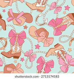 Seamless vector pattern with western cowboy boots. Hand drawn rodeo background. EPS 10 vector file. Perfect for textile, wallpaper or nursery print design.