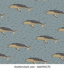 Seamless vector pattern with whale. Background with gray whales for fabric, clothing, wrapping, paper and more.