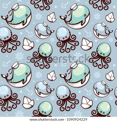 seamless vector pattern whale octopus anchor stock vector royalty