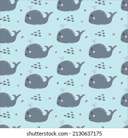 Seamless vector pattern with whales illustrations. Pattern for kids  textile, print, wallpapers. 