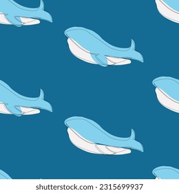 Seamless vector pattern with whales. Pattern with whales. undersea world. Blue whale on a blue background