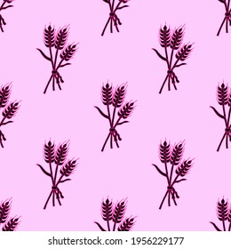 Seamless vector pattern with wheat on a pink background. Ukrainian theme.