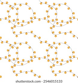 Seamless vector pattern of a whimsical star garland on a white background. Ideal for festive decorations, gift wrapping, and textiles, adding elegance and charm to any project!