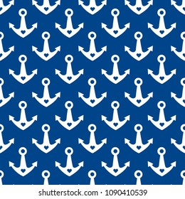 Seamless vector pattern with white anchors on blue background. Can be used for Wallpaper, pattern fill, web page background, surface texture, wrapping paper, fabric, printing, decor.