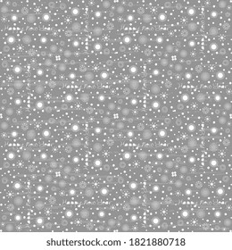 Seamless vector pattern with white artistic snowflakes and Inscription Happy New Year, snowfall on gray background, textured. Surface, packaging, cards, wallpaper.
