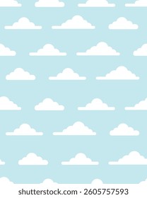 Seamless Vector Pattern of White Clouds on Light Blue Background